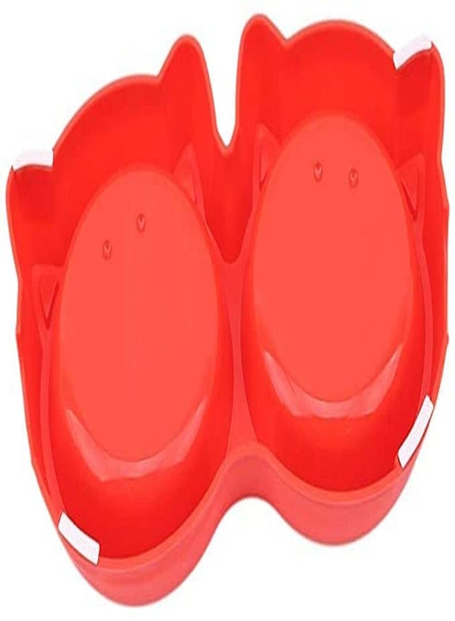 Pups&Pets وعاء طعام وماء مزدوج على شكل وجه قطة من Pups&Pets للكلاب والقطط (لون أحمر) - عبوة من قطعة واحدة - Image 3